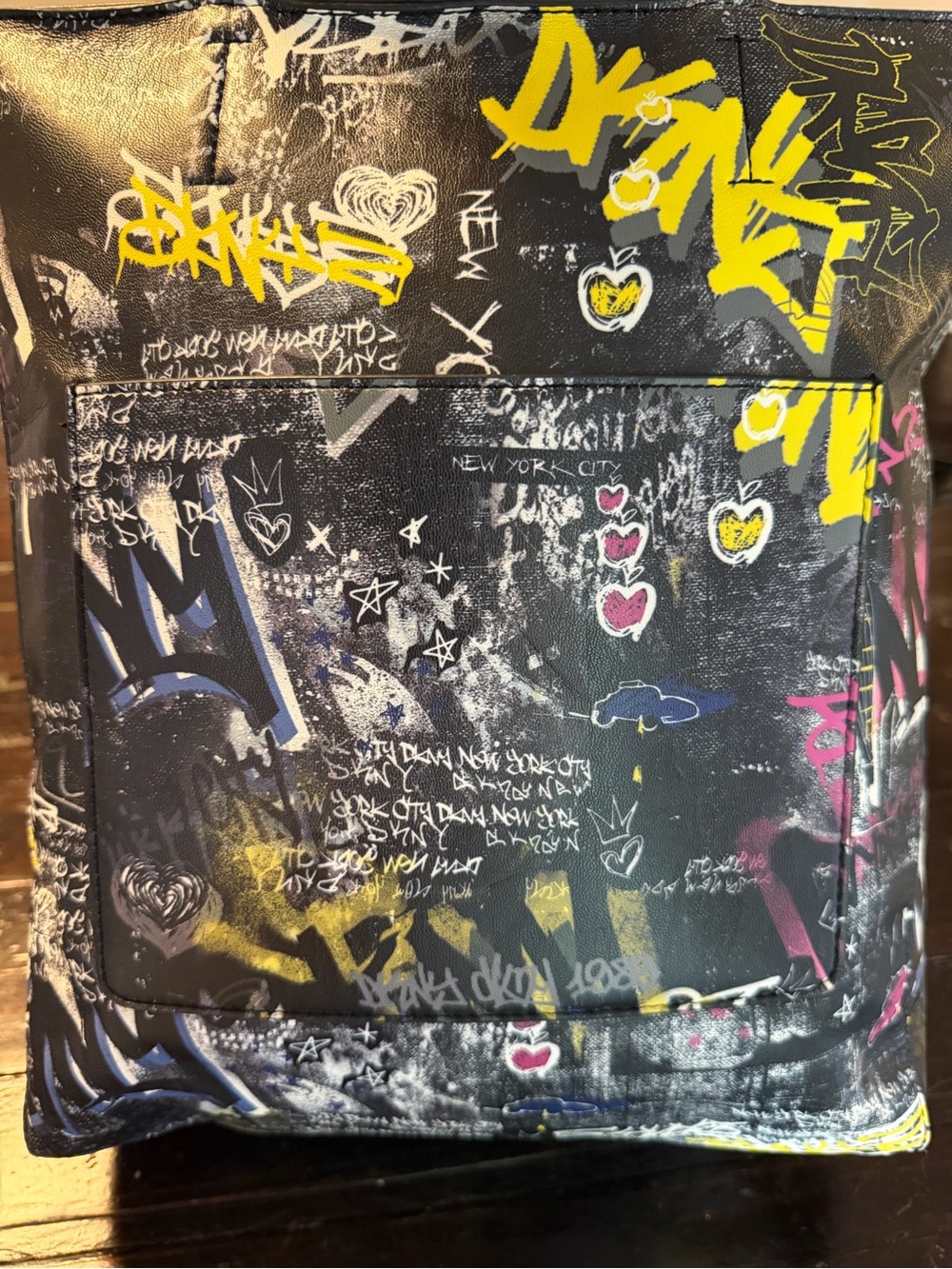 DKNY Graffiti Print Tote Bag Black Multicolor Y2K Streetwear Shoulder Bag